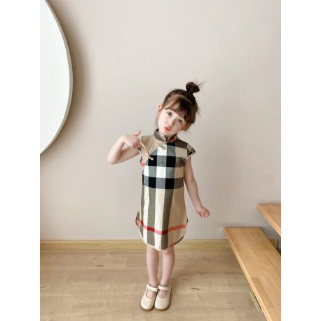 Brown Black Plaid Cheongsam Dress
