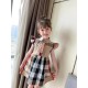 Brown Black Plaid Ruffle Sleeve Dress