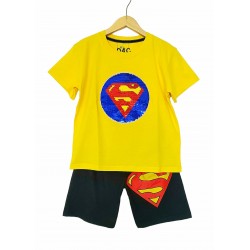 Yellow Superman Flip Sequins Set