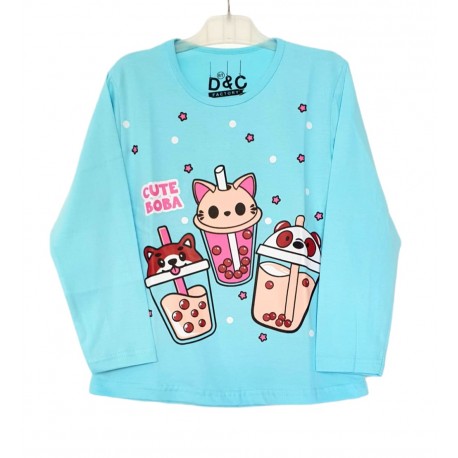 Blue Cute Boba LS Tee