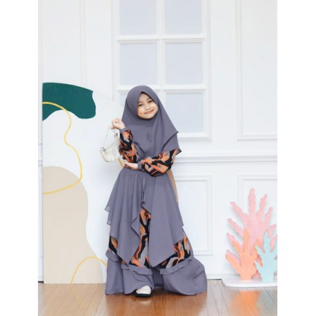 Dark Grey Chiffon Layered Gamis