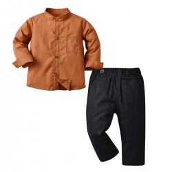 Brown Shirt Set Black Pants