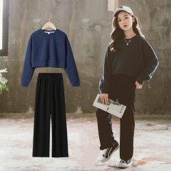 Navy Long Sleeve Top Set Black Pants