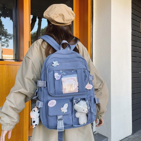 Blue Three Pocket Transparent Backpack