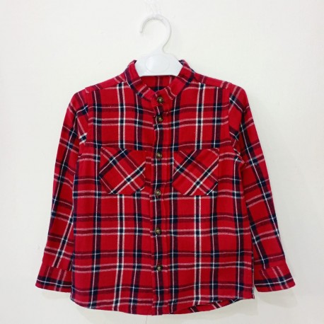Okaidi Red Navy Plaid Flanel LS Shirt