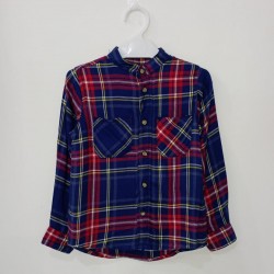 Okaidi Navy Red Plaid LS Shirt