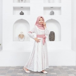 Broken White 2 Style Lace Ruffle Gamis + Hijab
