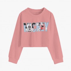 Pink Mickey Long Sleeve Crop Top