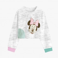 White Grey Minnie Long Sleeve Crop Top