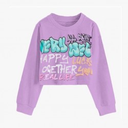 Purple Very Well Long Sleeve Crop Top