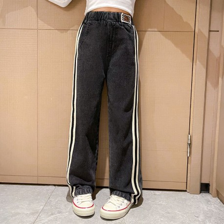 Grey Two Side Line Denim Pants