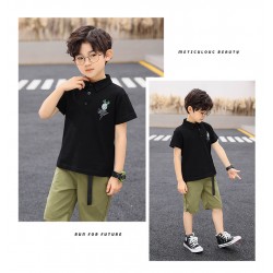 Black Polo Shirt Set Green Pants