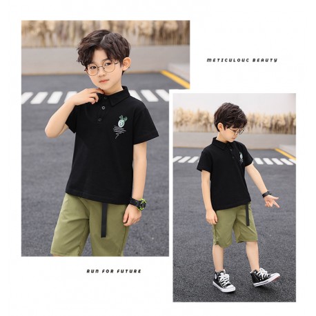 Black Polo Shirt Set Green Pants