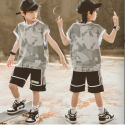 Grey Army Top Set Black Pants