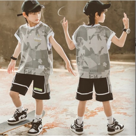 Grey Army Top Set Black Pants