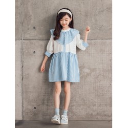 White Blue Stripe Collar Dress