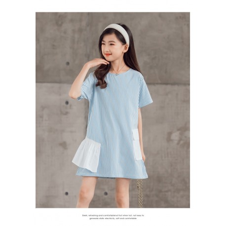 Blue Stripe White Ruffle Dress