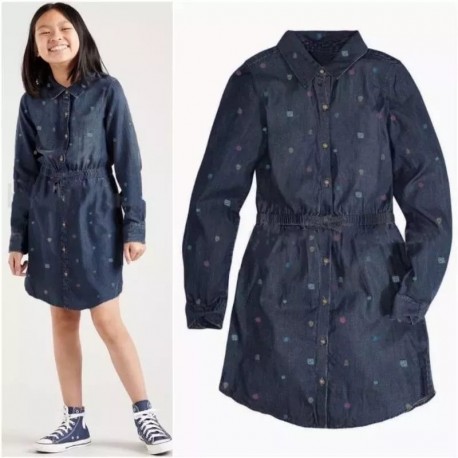 Navy Soft Denim Long Sleeve Dress