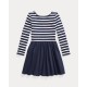 POL0 Navy Stripe A-line LS Dress
