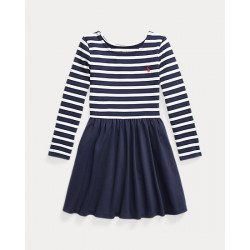 POL0 Navy Stripe A-line LS Dress