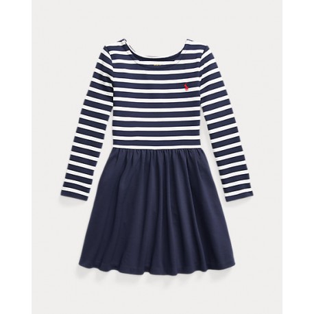 POL0 Navy Stripe A-line LS Dress