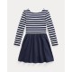 POL0 Navy Stripe A-line LS Dress