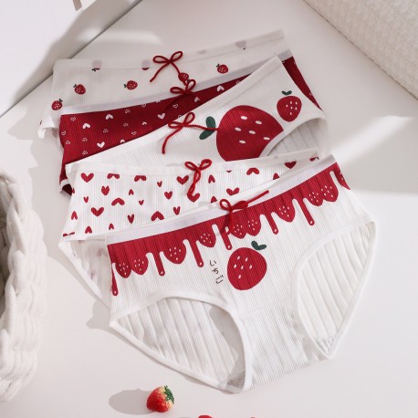 White Red Strawberry Underwear (5Pcs)
