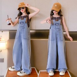 Dark Grey Top Set Blue Denim Overalls