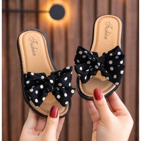 Black Polkadot Ribbons Sandals