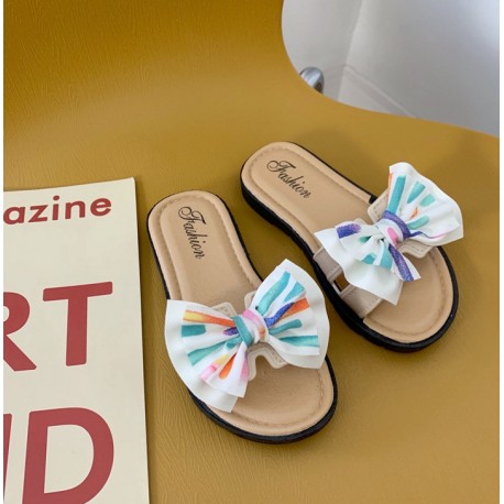 White Rainbow Ribbon Sandals