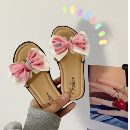 White Pink Ribbon Sandals