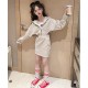 Cream Crop Hoodie Jacket Set Skirt(no inner)