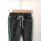 Black Green Line Denim Pants