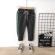 Black Green Line Denim Pants