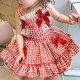 Red White Plaid Ribbon Dress