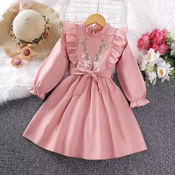 Pink Embroidery Ruffles Dress
