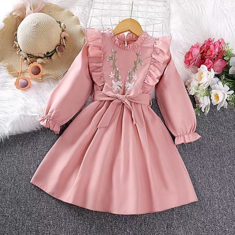 Pink Embroidery Ruffles Dress