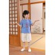 Blue Cream Embroidery Boy Cheongsam Set Pants