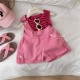 Hotpink Stripe Top Set Pink Overalls