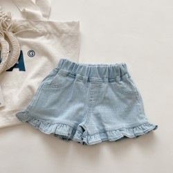 Light Blue Ruffles Denim Shorts