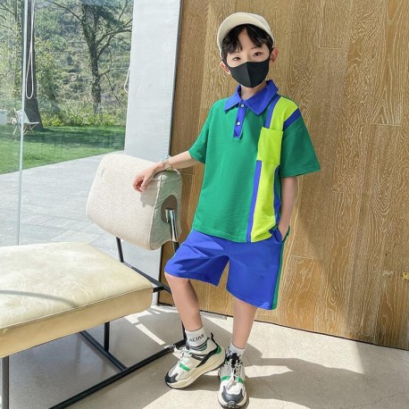 Green Lime Shirt Set Blue Pants