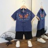 Blue Fish Boy Cheongsam Set Black Pants