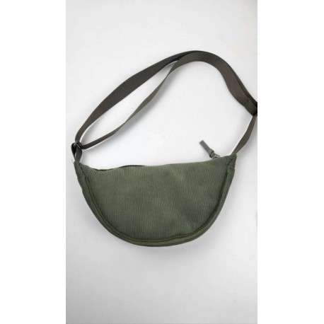 Olive Round Shoulder Corduroy Bag
