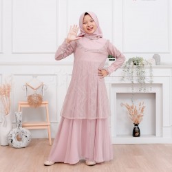Dusty Pink 3 Style Lace Ruffle Gamis + Hijab
