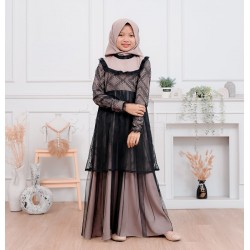 Black Pink 3 Style Lace Ruffle Gamis + Hijab