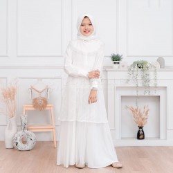 Broken White 3 Style Lace Ruffle Gamis + Hijab