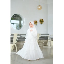 White Little Ruffle Gamis Set Hijab