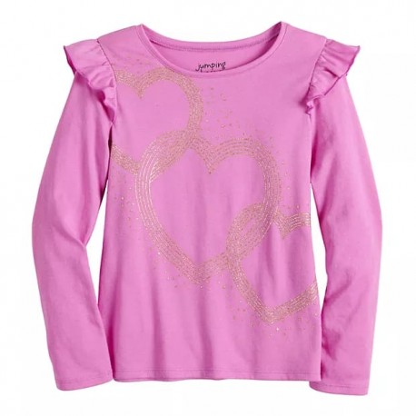 Jump1ng Beans Pink Hearts Ruffles LS Top