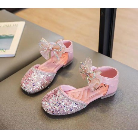 Pink Sparkles Ankle Ribbon Straps Shoes