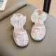White Sparkles Ankle Ribbon Straps Shoes